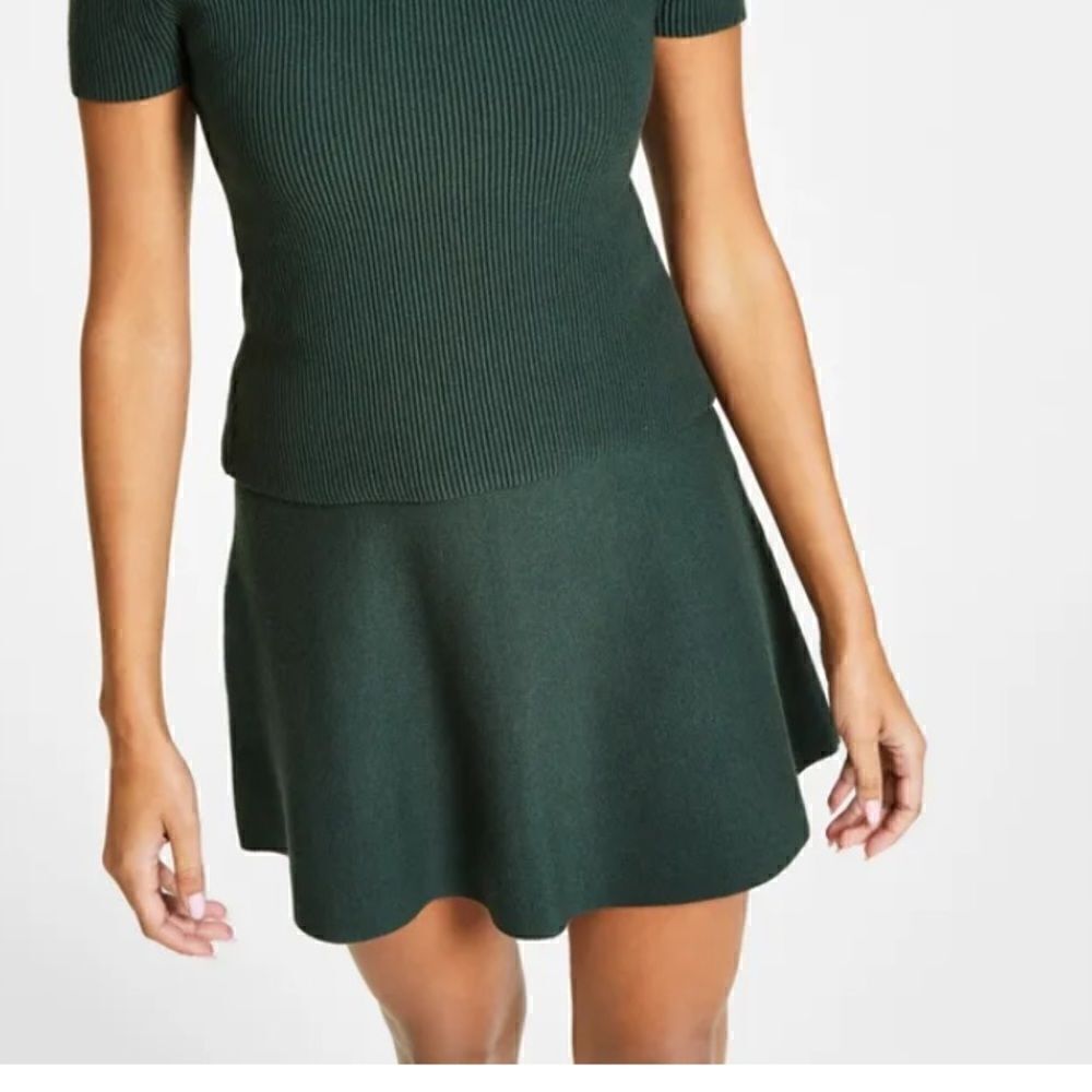 Bar III Ribbed Flounce Skirt Green Women’s XS